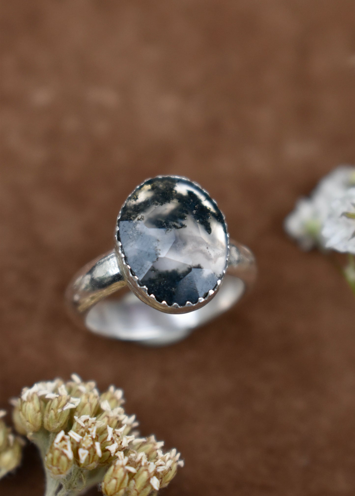 Simple Moss Agate Ring Size 5.5