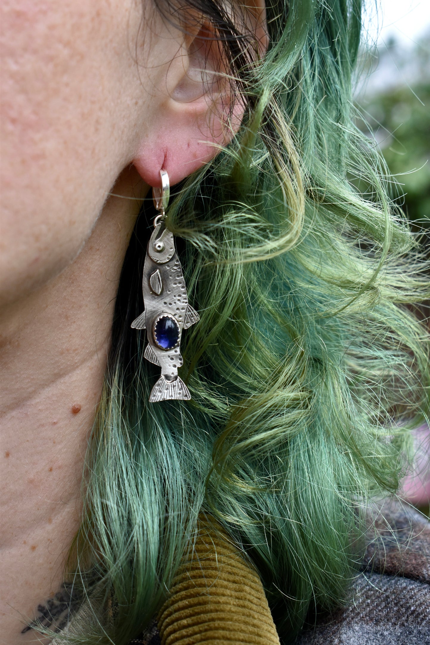 Salmon Earrings with Iolite