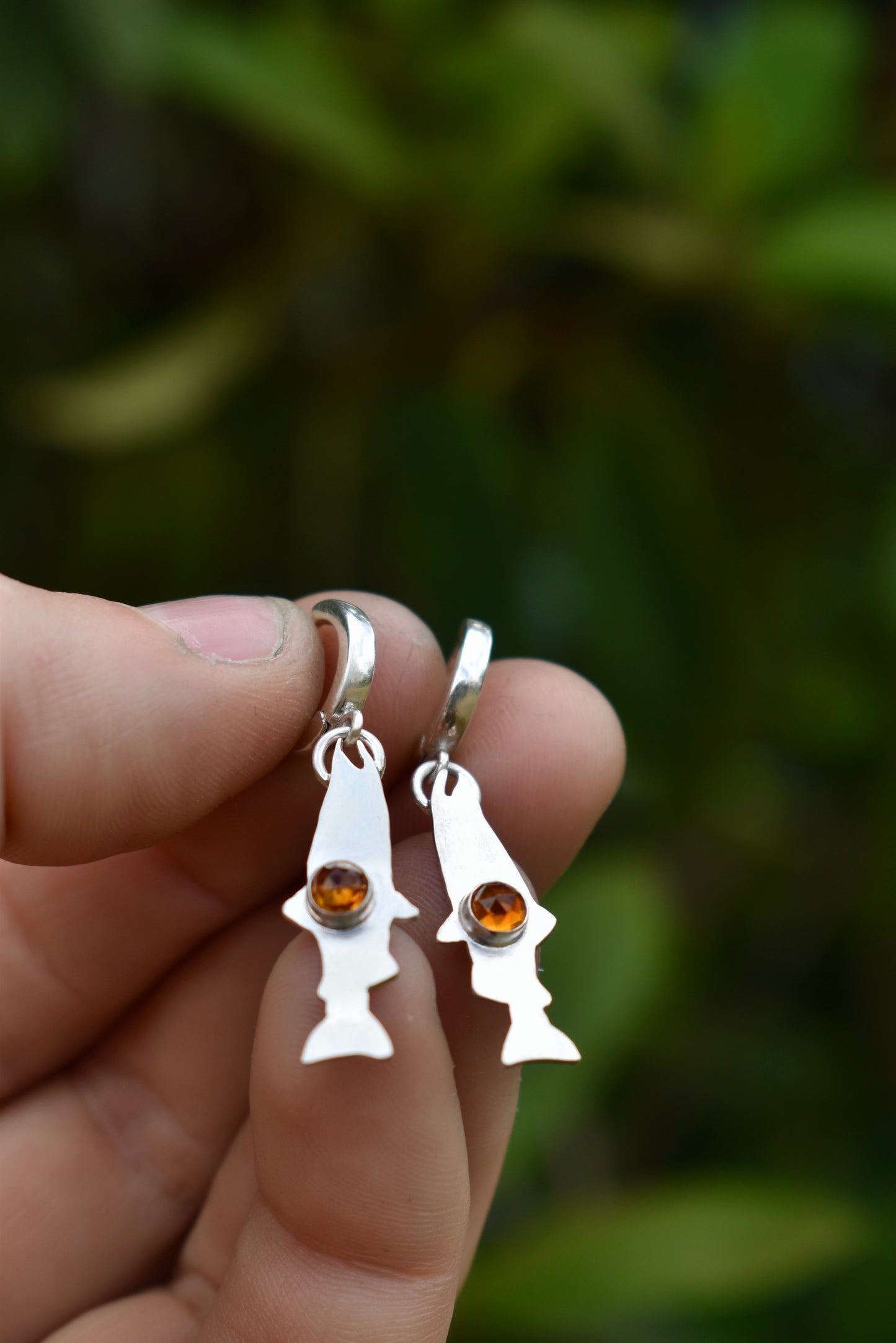 Salmon Silhouette Earrings with Citrine
