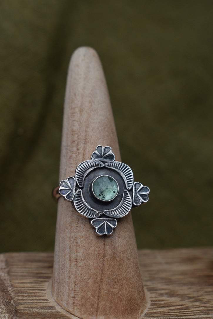 Green Kyanite Stamped Ring Size 8