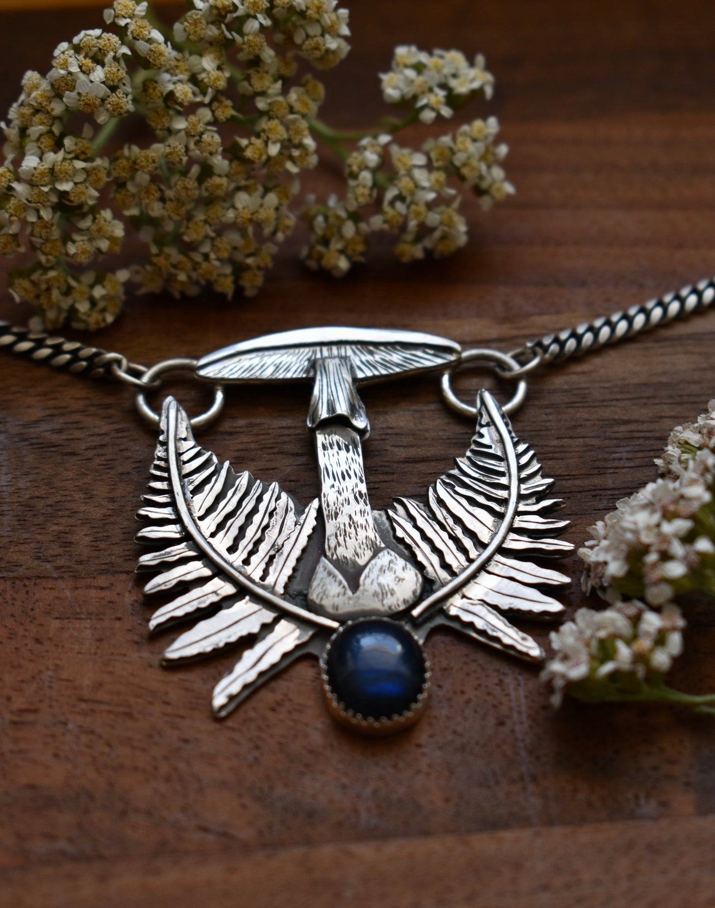 Destroying Angel Pendant with Labradorite