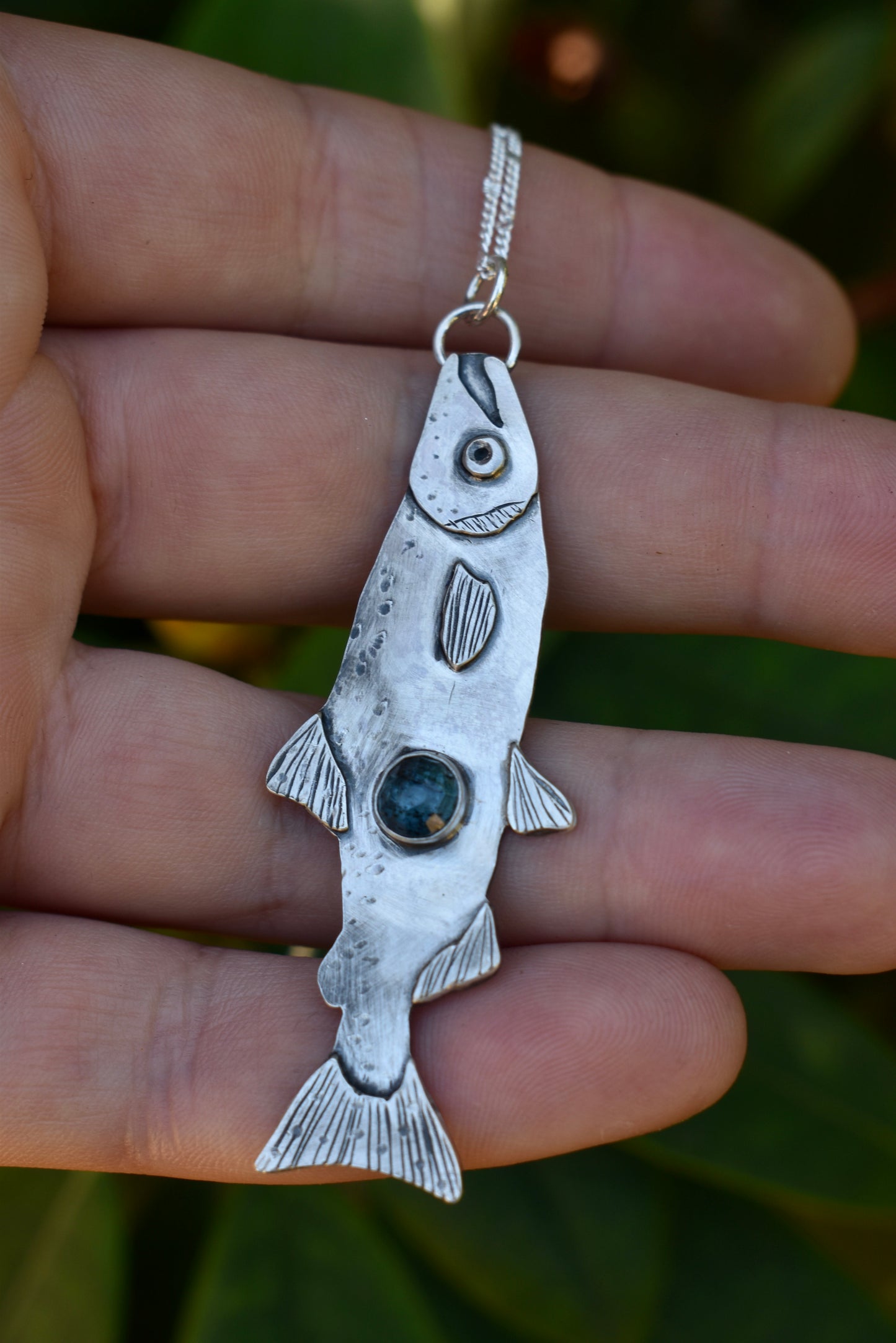 Salmon Pendant with Teal Moss Kyanite