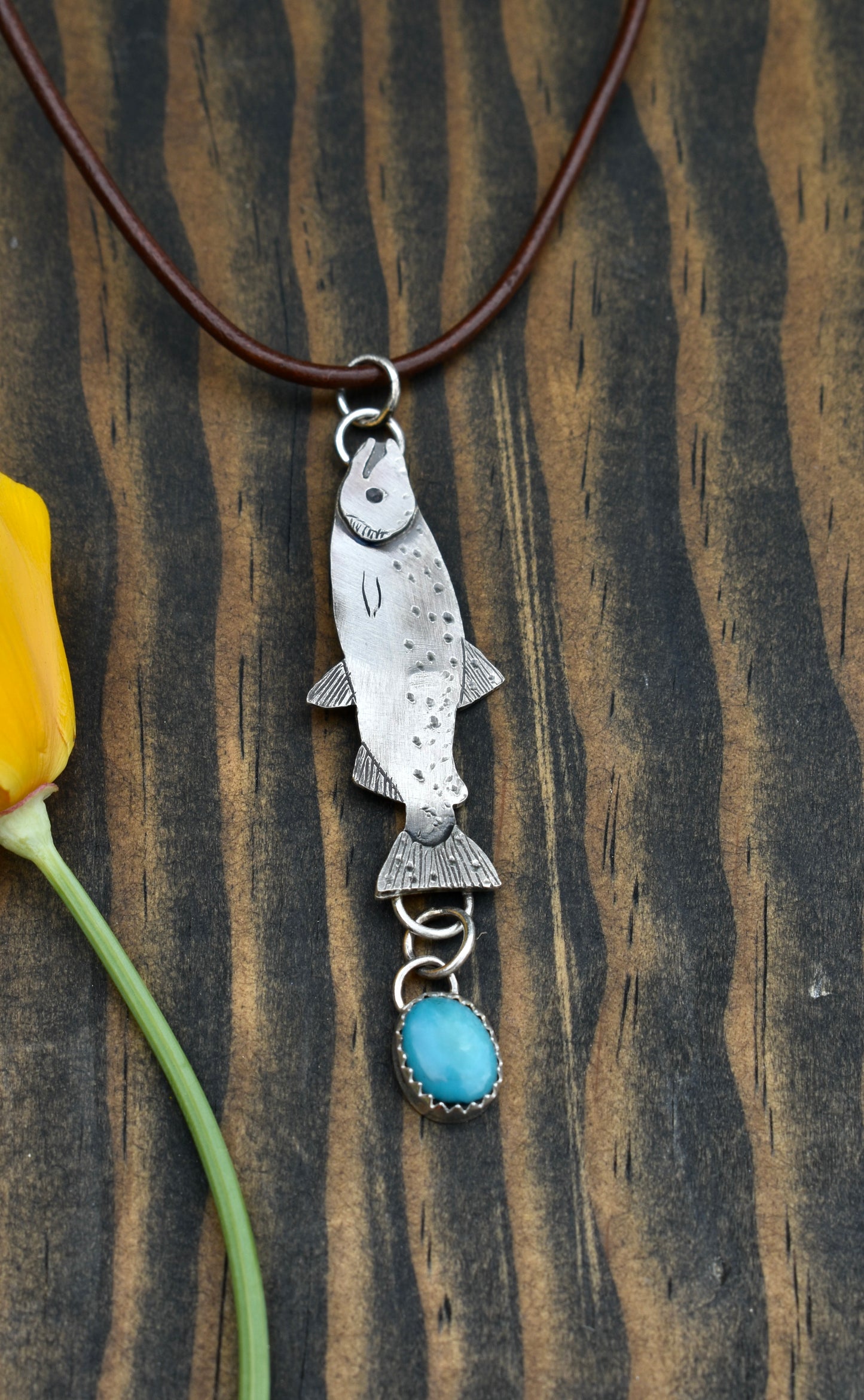 Salmon Pendant with Turquoise