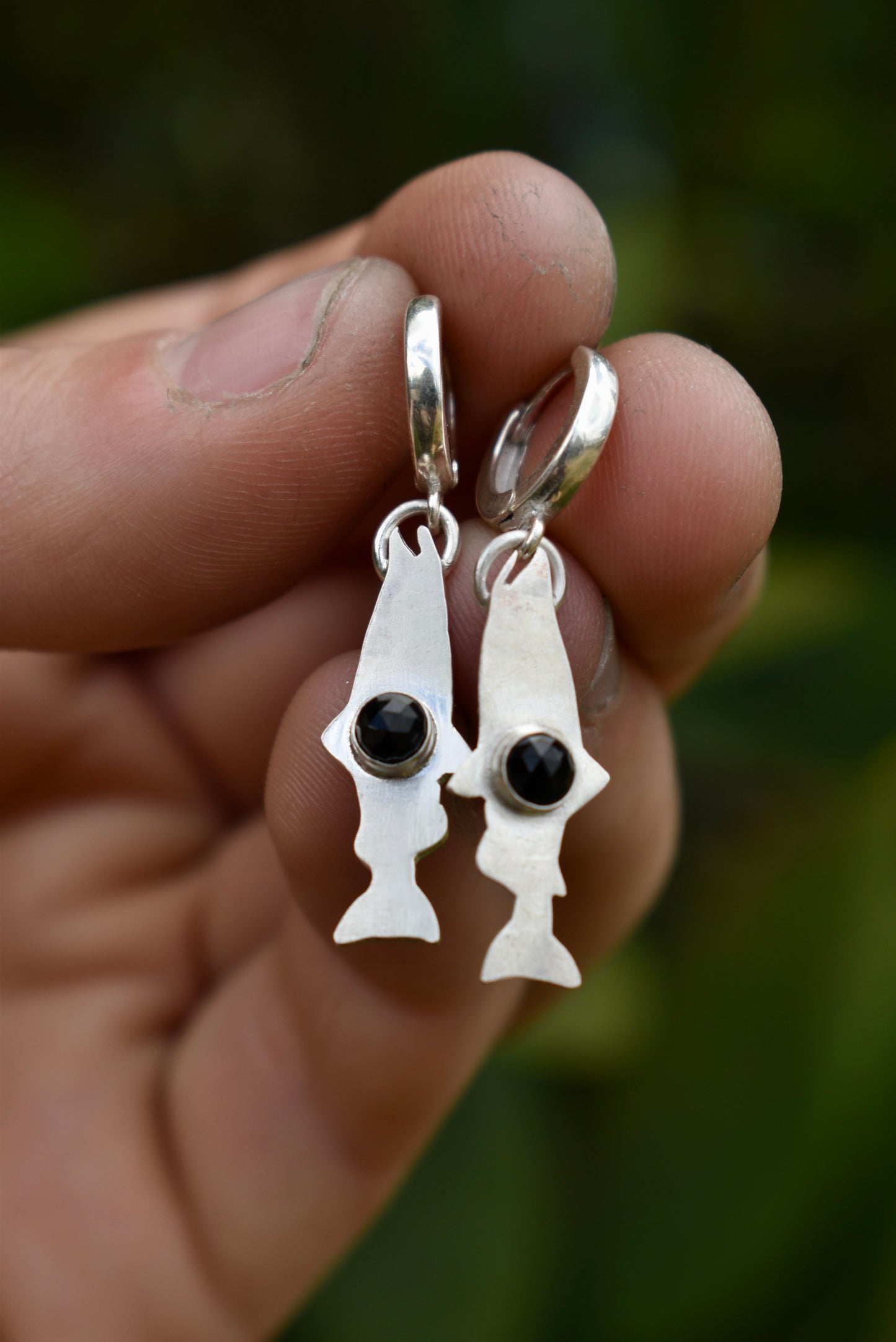 Salmon Silhouette Earrings with Black Onyx