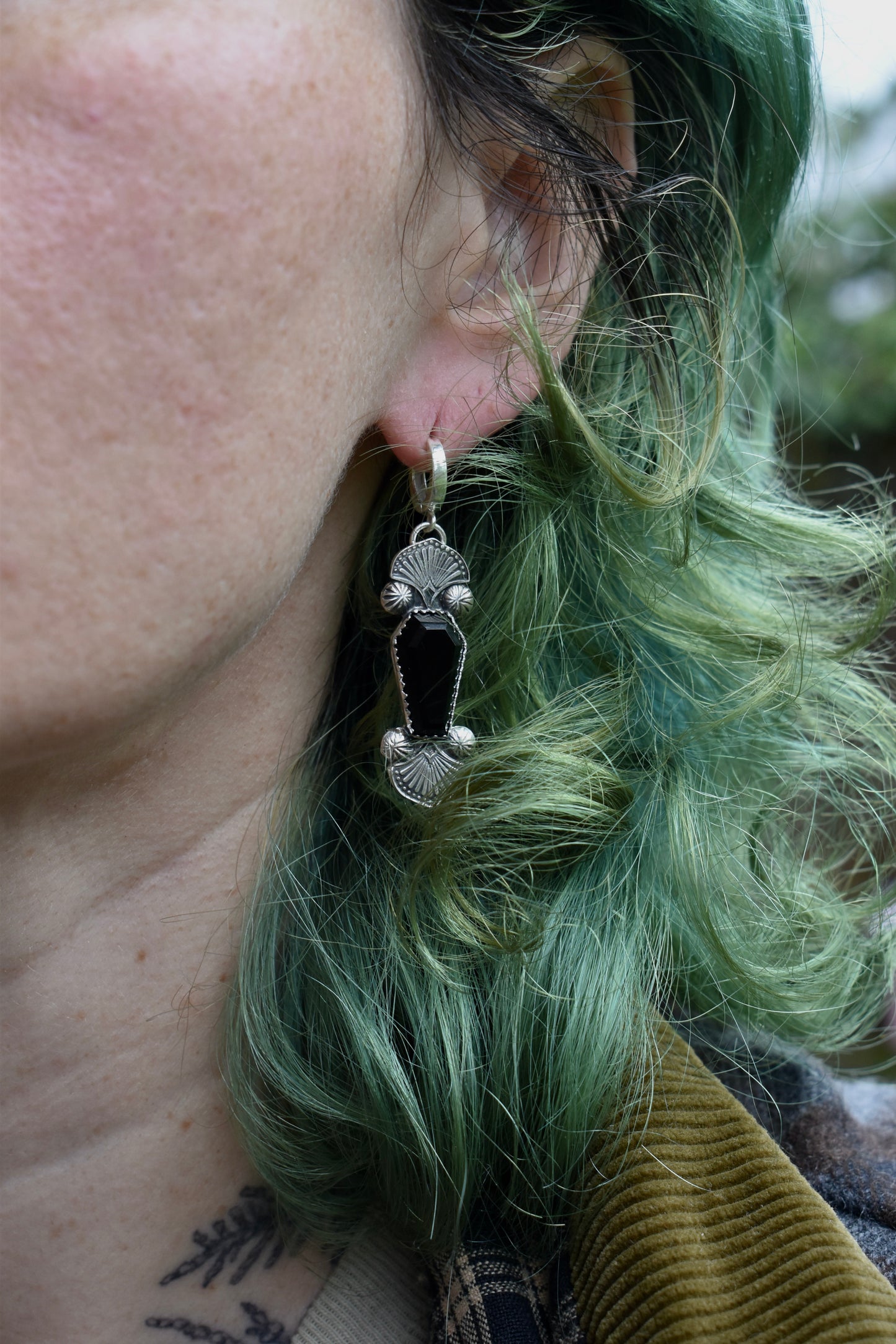 Stamped Coffin Earrings with Huggies