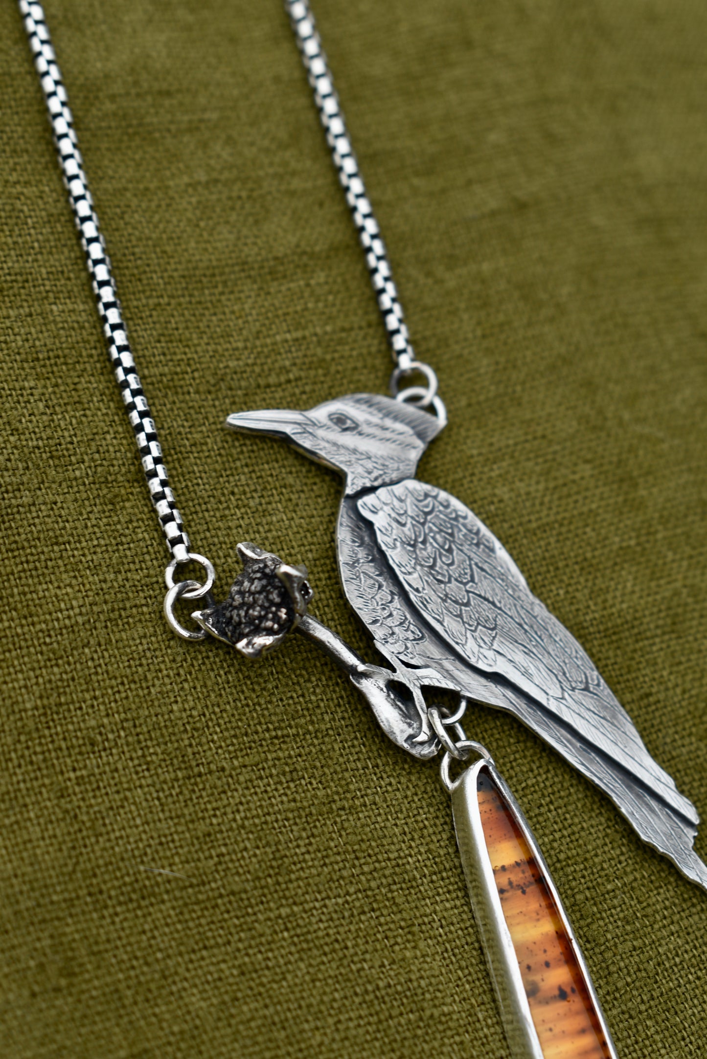 Pileated Woodpecker Pendant with Montana Agate