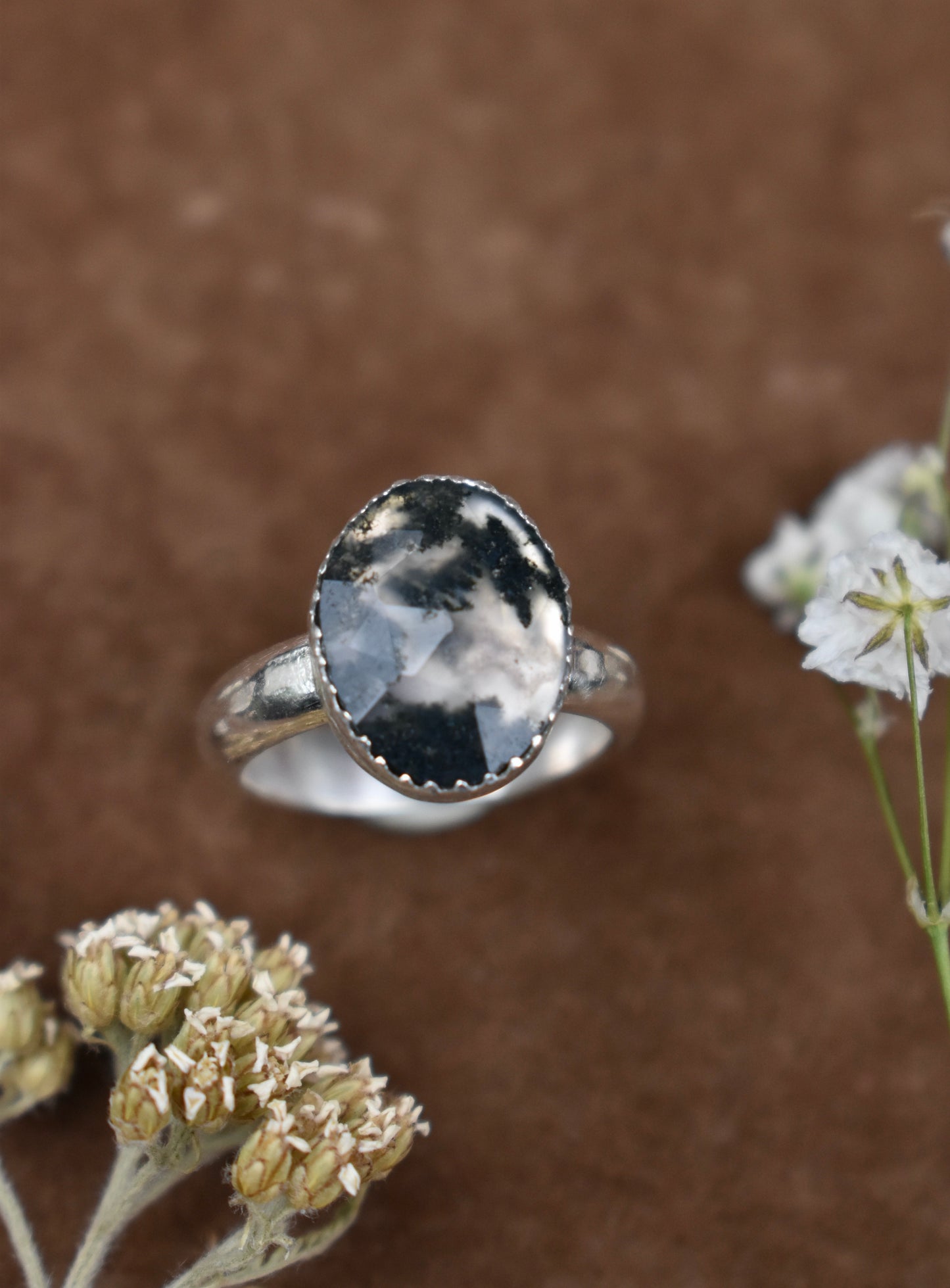 Simple Moss Agate Ring Size 5.5