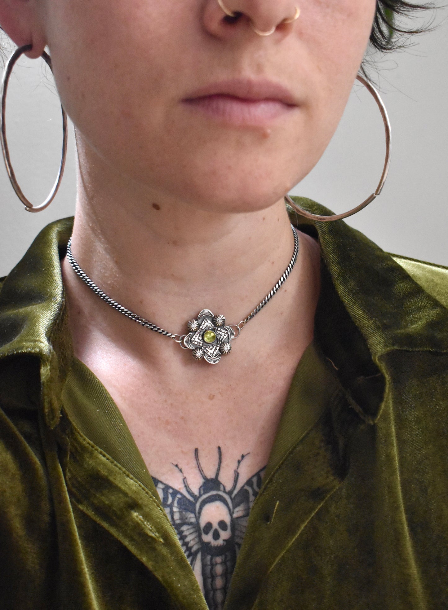 MTO: Stamped Choker with Moonstone, Peridot, or Onyx