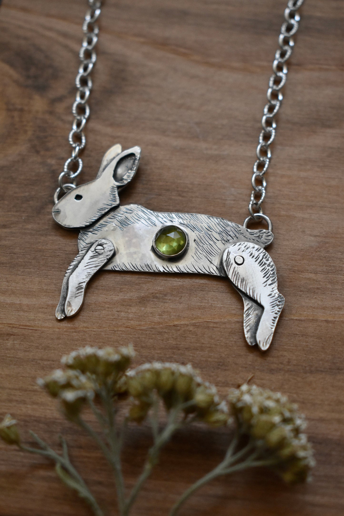 Kinetic Rabbit Pendant with Peridot