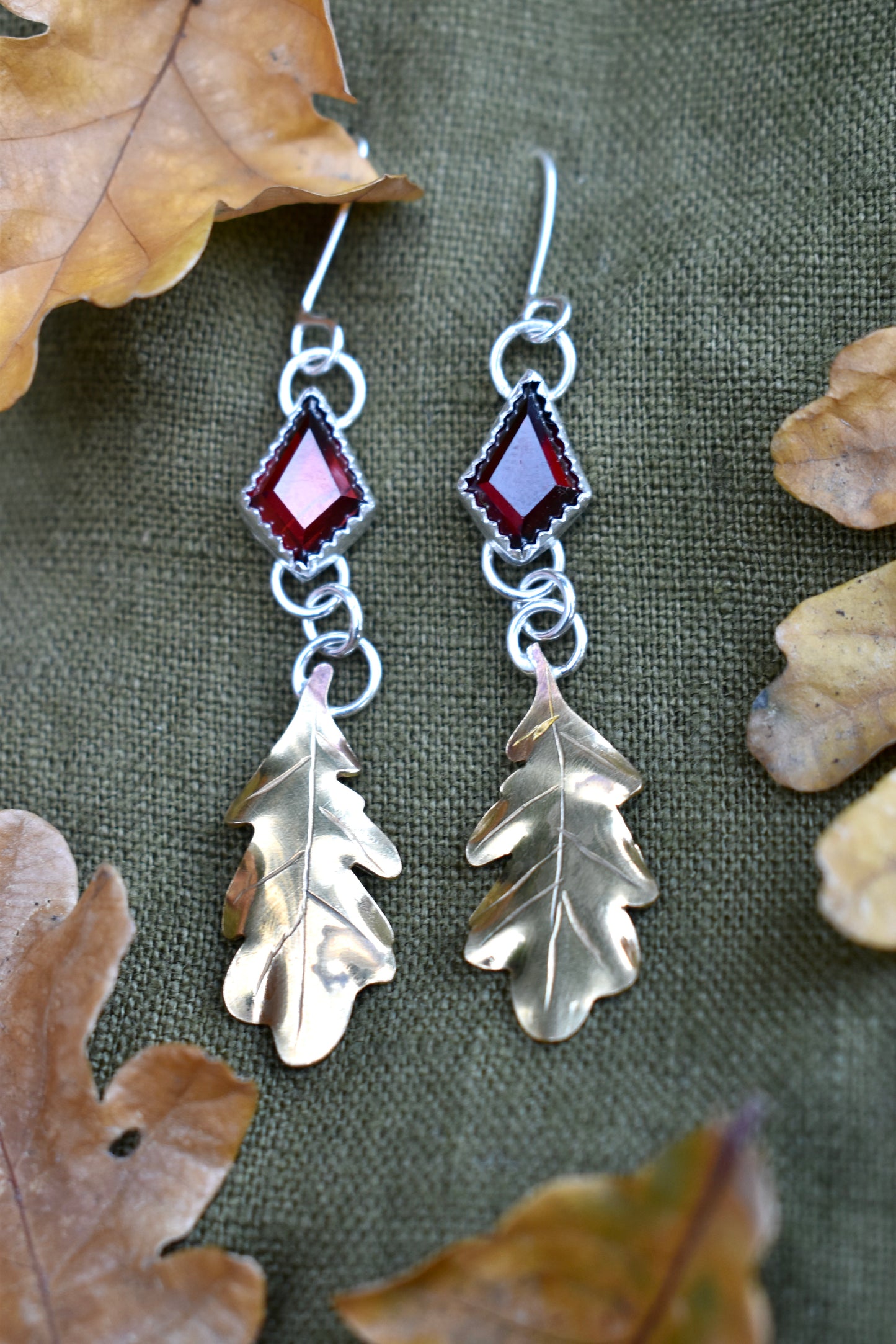 Garnet Oak Leaf Earrings Presale