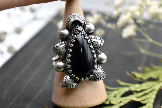 Black Onyx Stamped Ring Size 9