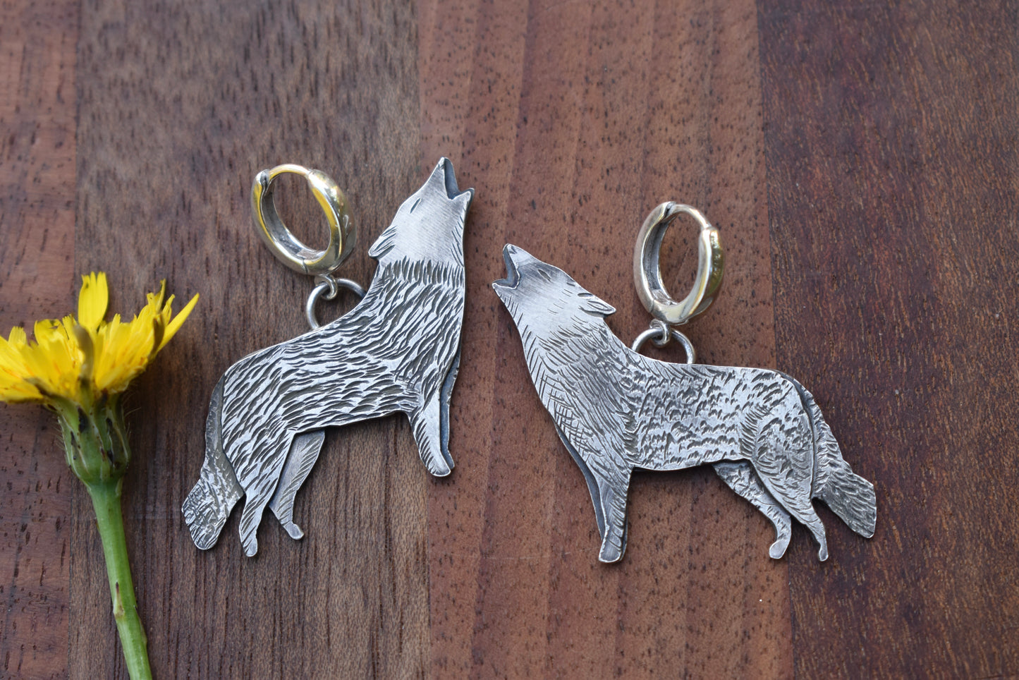 Howling Coyote Earrings on Huggie Clasps
