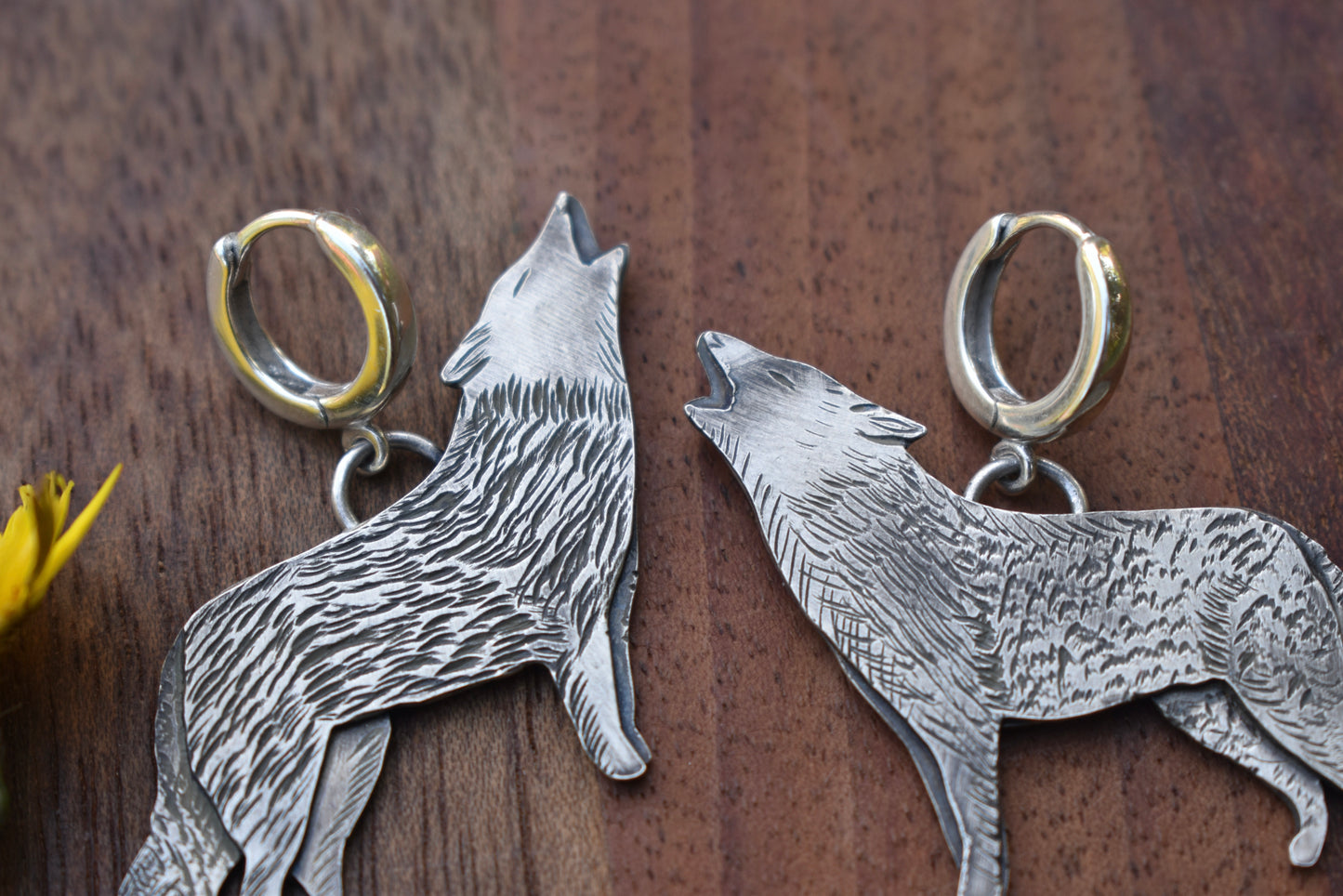 Howling Coyote Earrings on Huggie Clasps