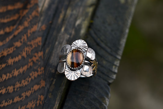 Montana Agate Stamped Ring Size 7.5