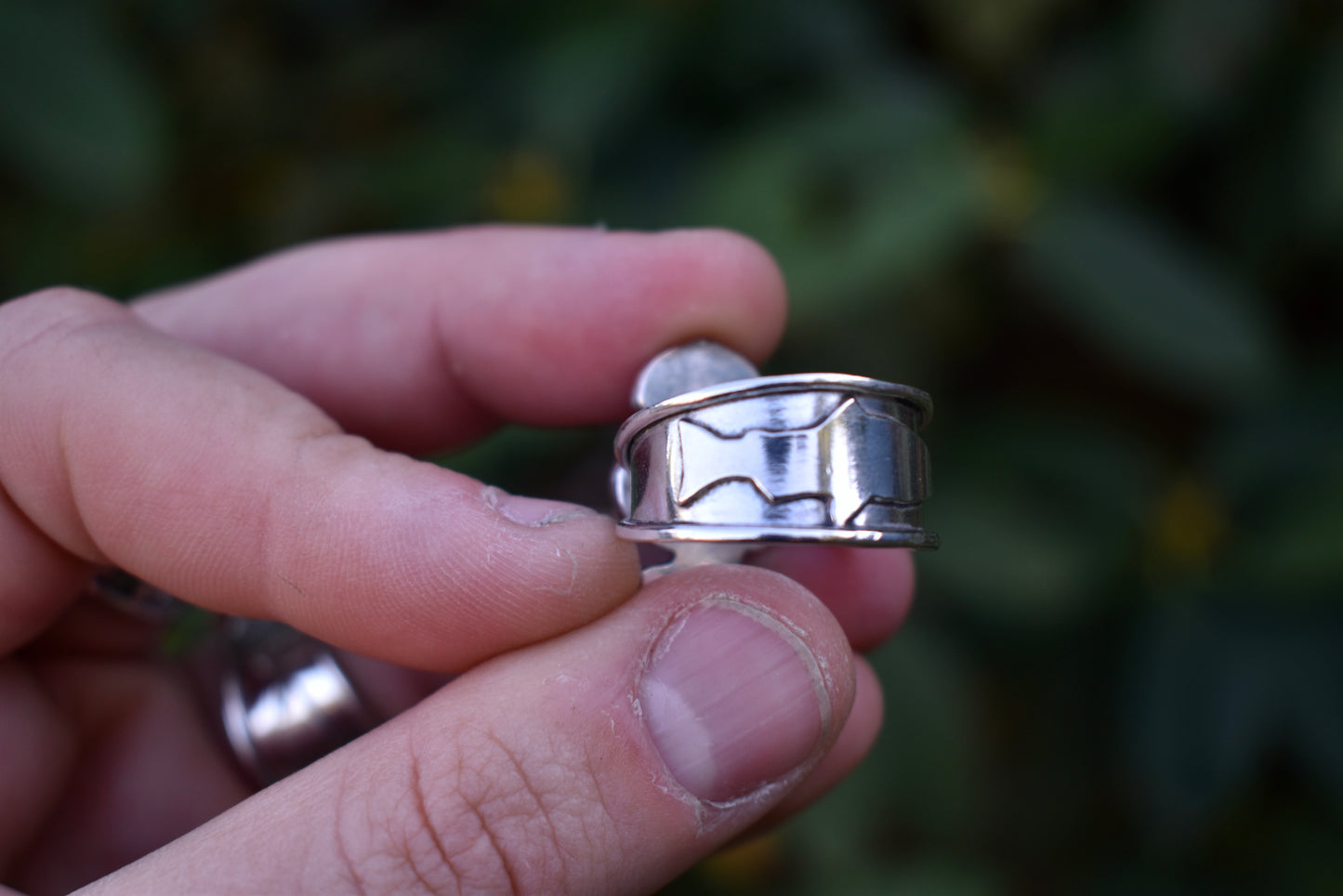 Citrine Stamped Ring with Salmon Band Size 9