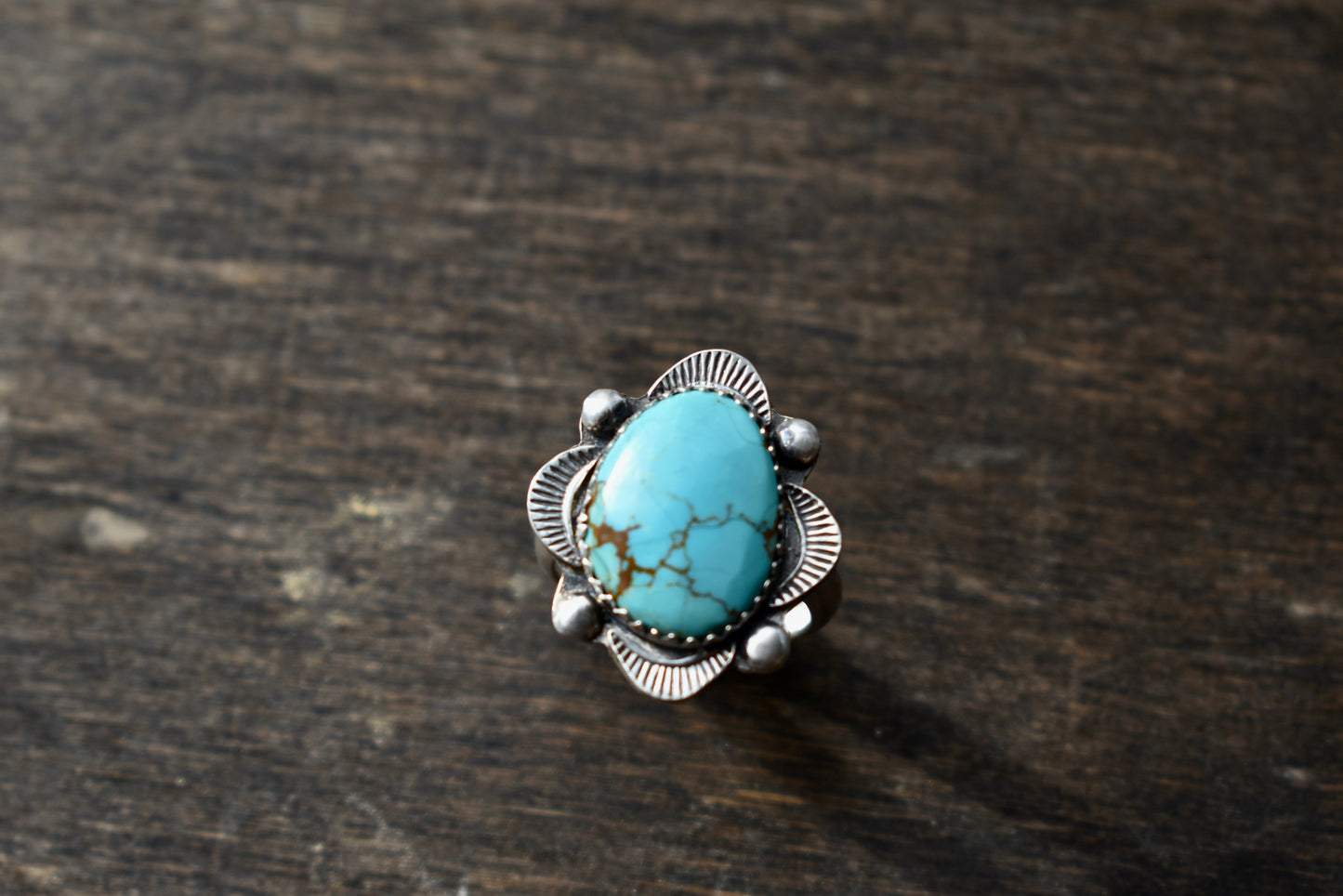 Kingman Turquoise Stamped Ring Size 6.25