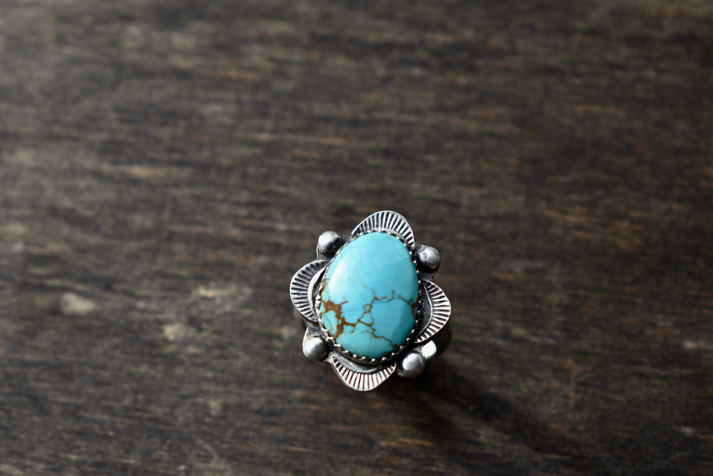 Kingman Turquoise Stamped Ring Size 6.25