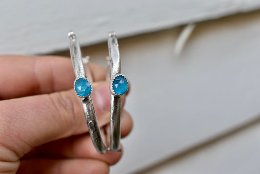 Apatite Silver Textured Hoops