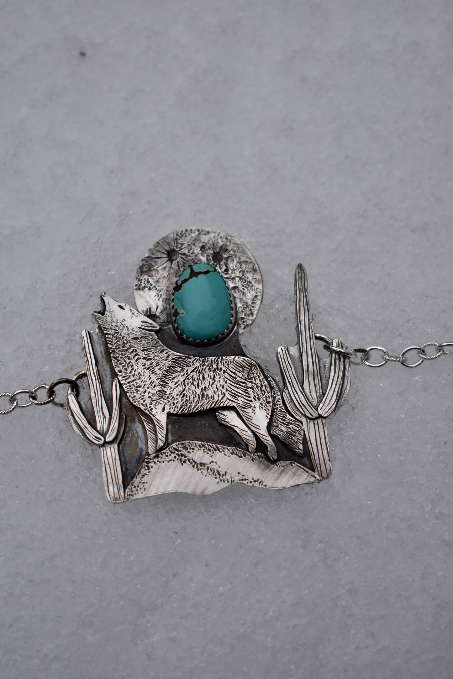 Coyote Under Full Moon Pendant