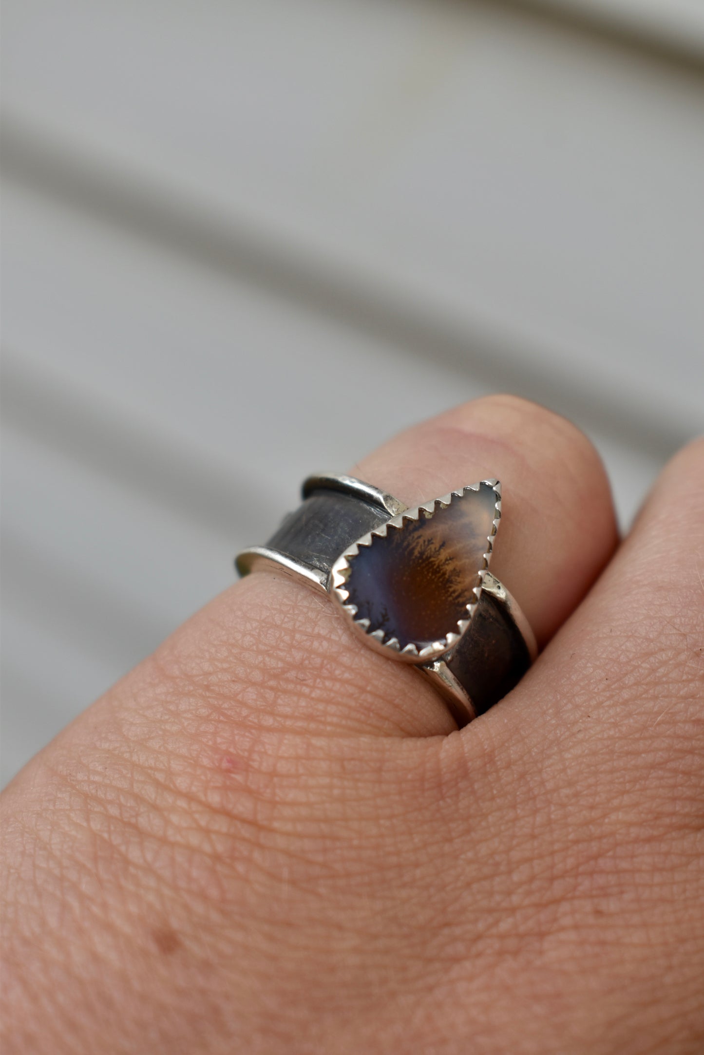 Flora Banded Dendritic Agate Ring Size 7
