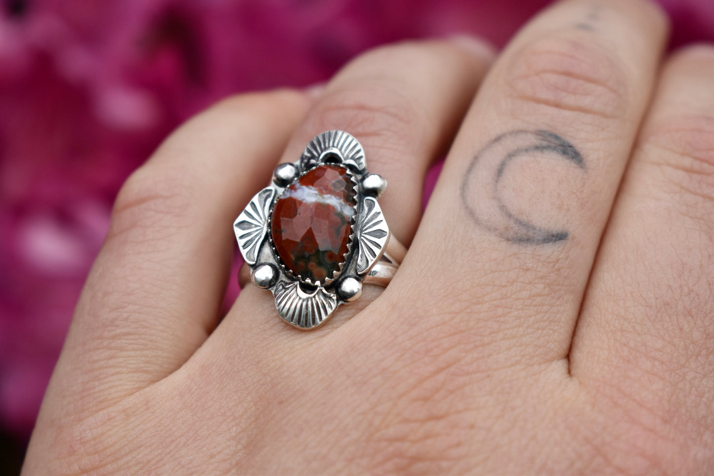 Red Ocean Jasper Ring Size 9