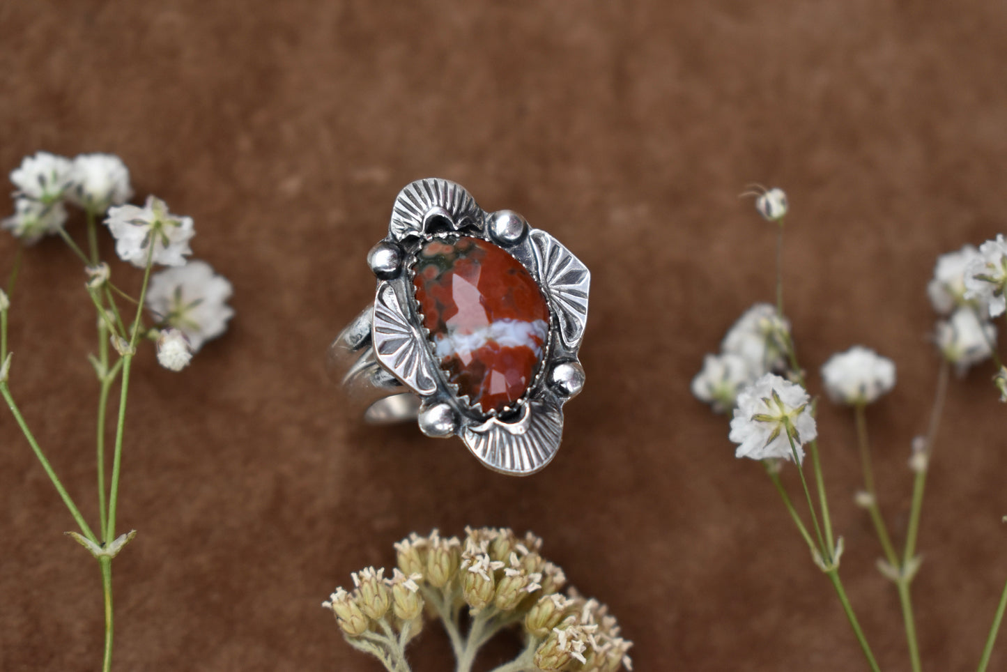 Red Ocean Jasper Ring Size 9