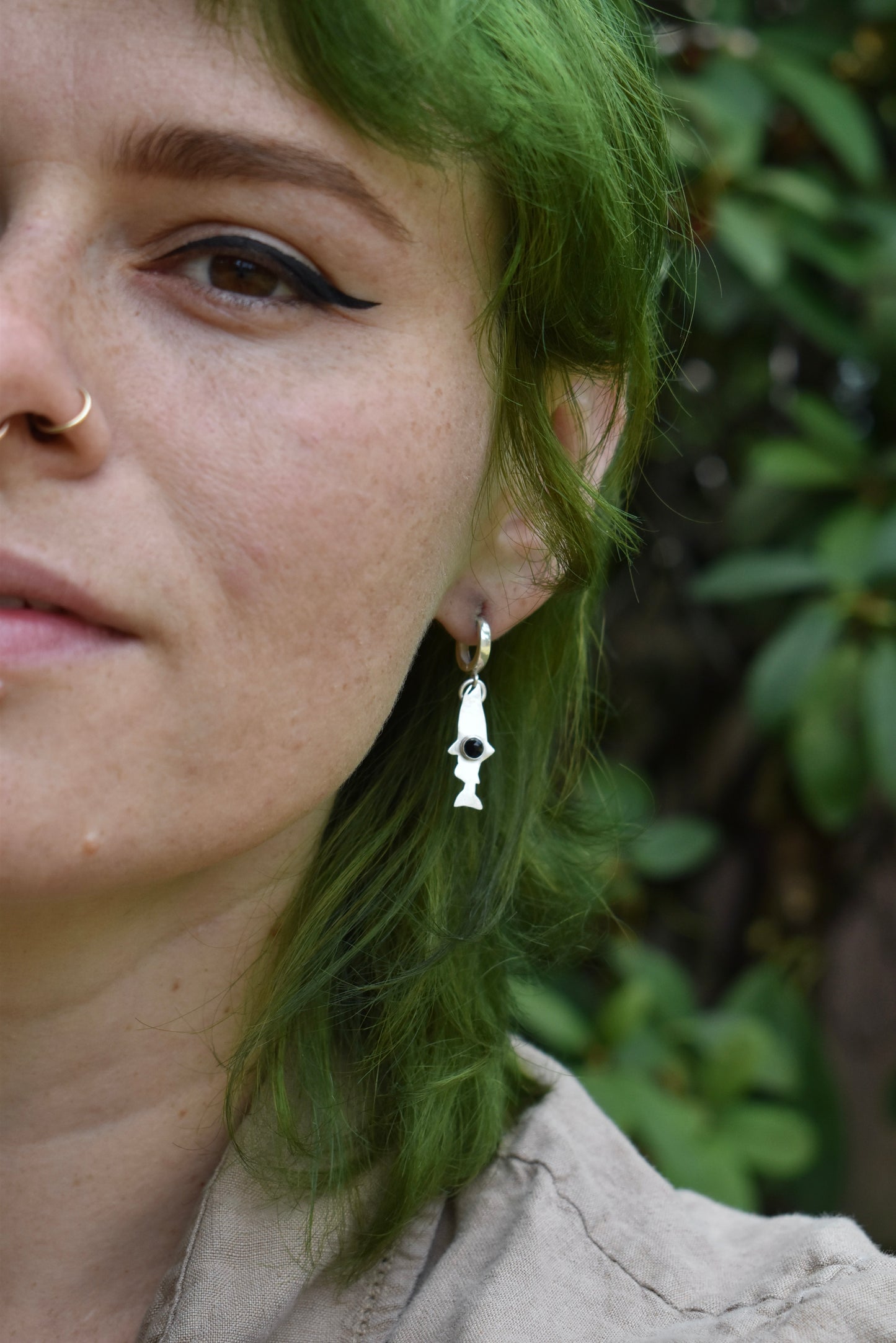 Salmon Silhouette Earrings with Black Onyx