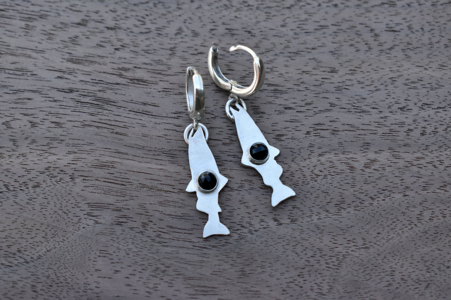 Salmon Silhouette Earrings with Black Onyx