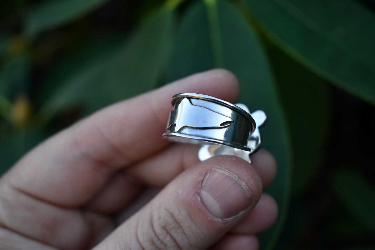 Peridot Stamped Ring with Salmon Band Size 9.5-9.75
