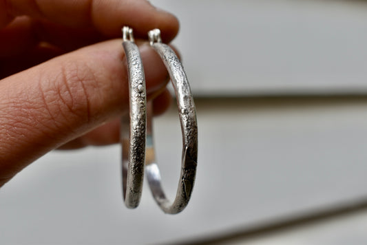 Silver Textured Hoops with Hinge #2