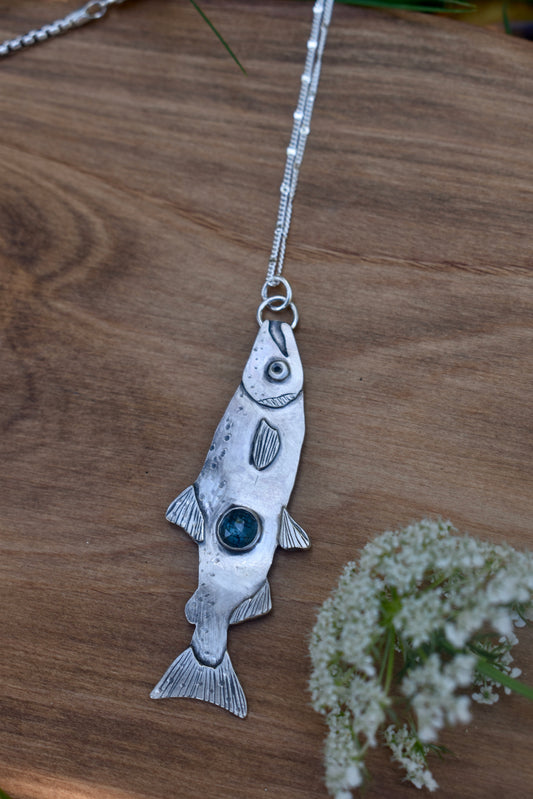 Salmon Pendant with Teal Moss Kyanite
