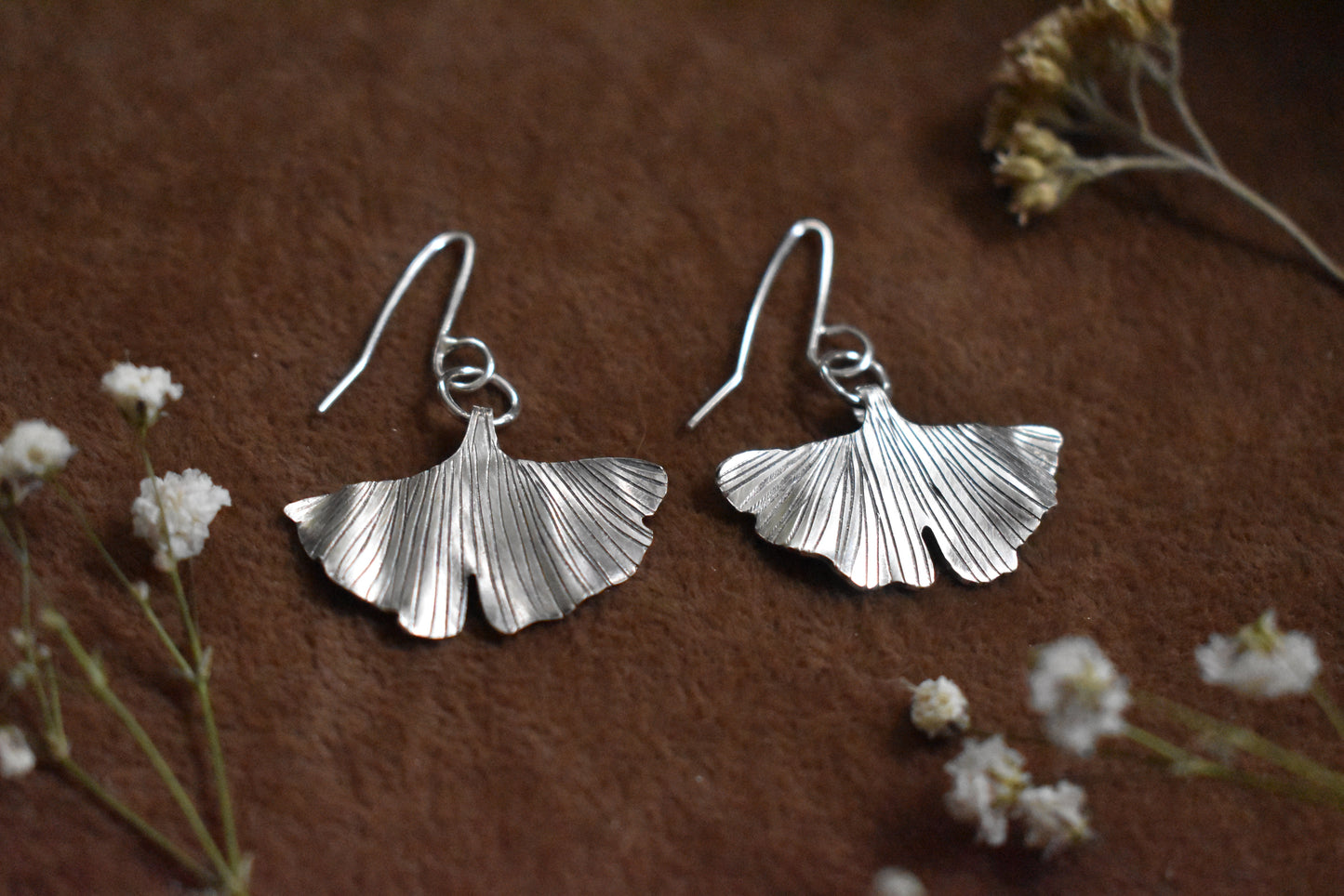 Silver Ginkgo Earrings