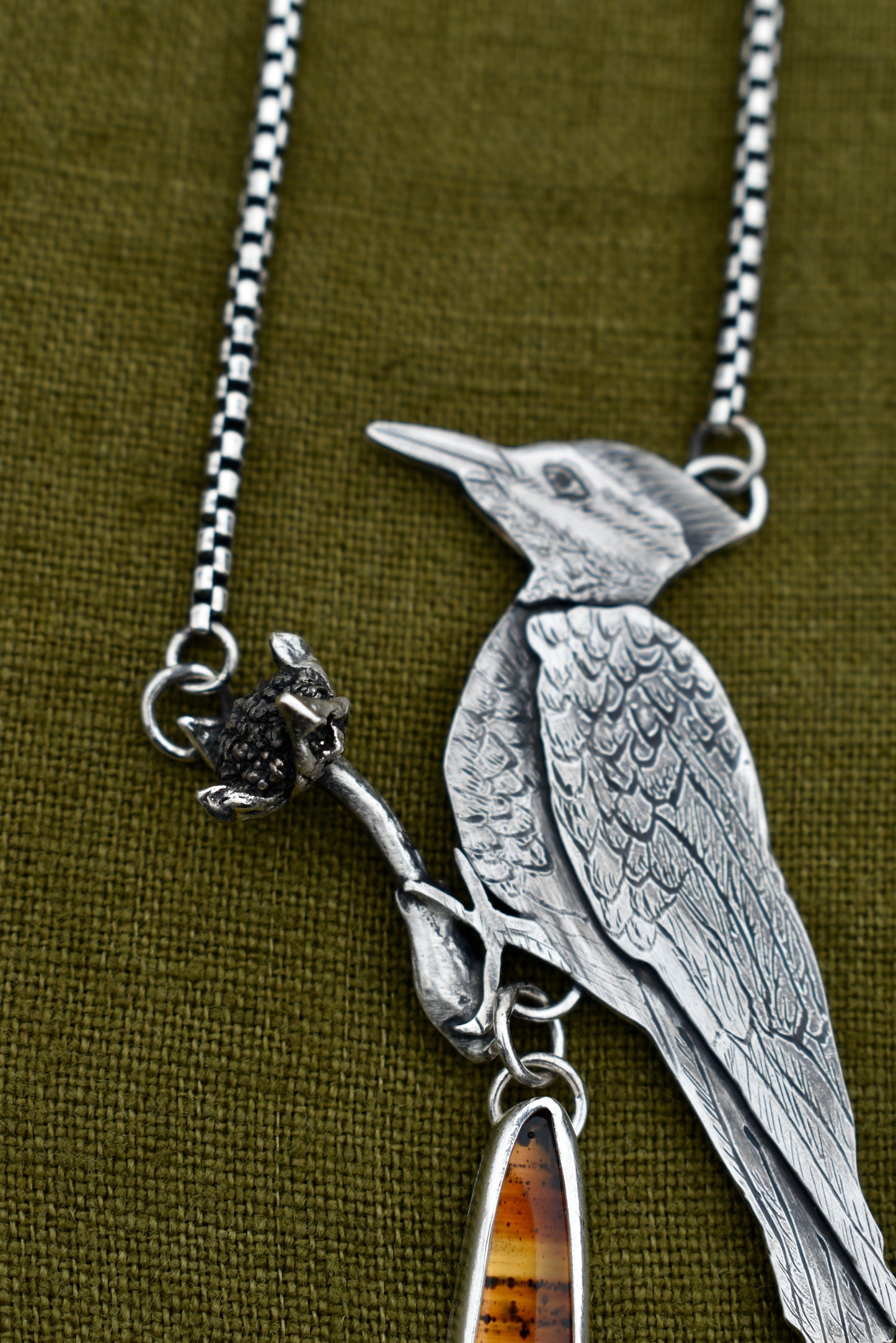 Pileated Woodpecker Pendant with Montana Agate