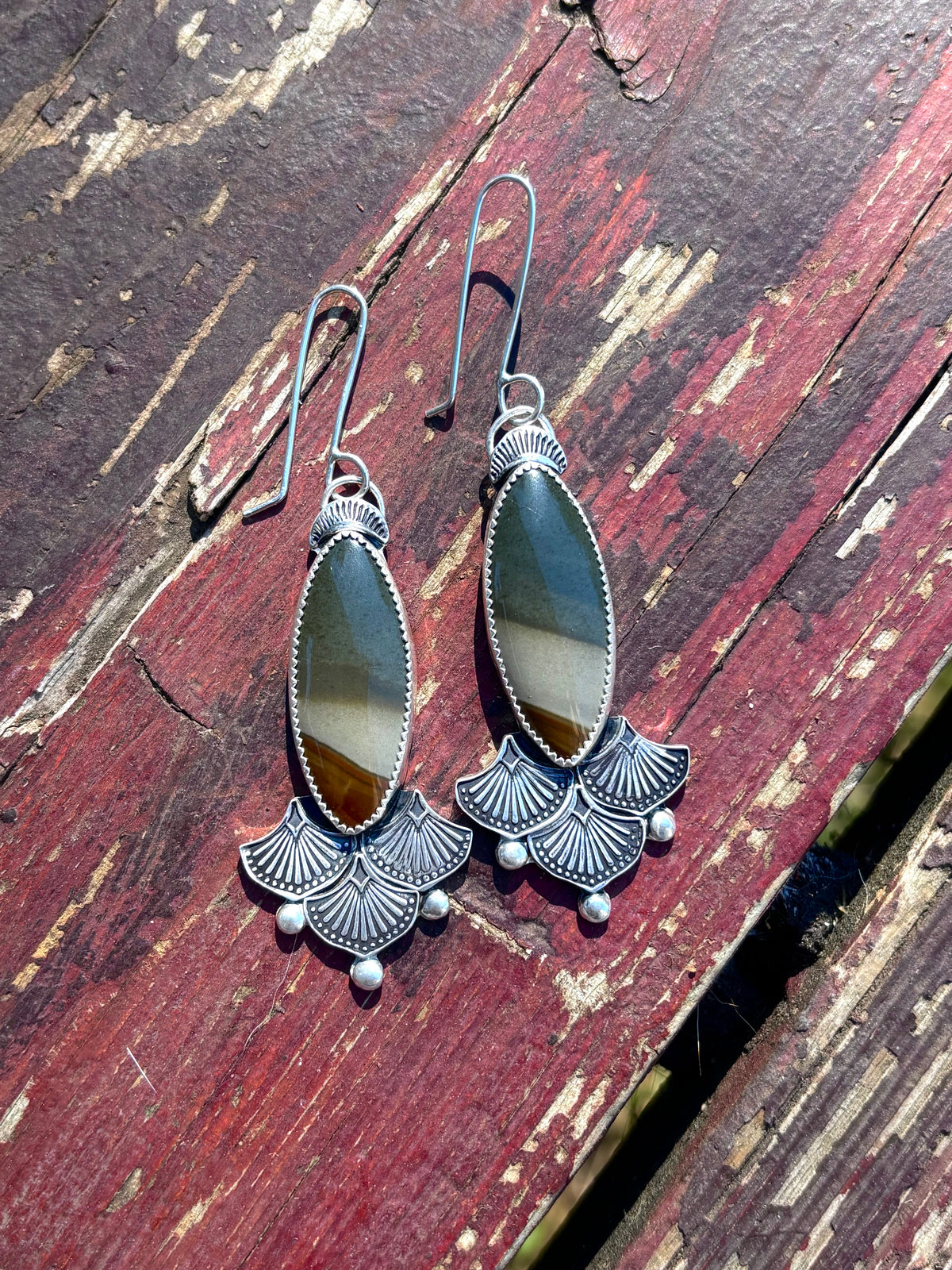 Polychrome Jasper Stamped Earrings