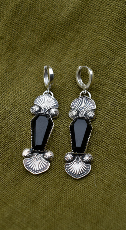 Stamped Coffin Earrings with Huggies