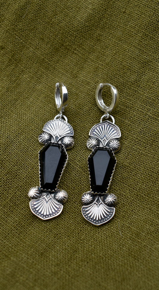 Stamped Coffin Earrings with Huggies