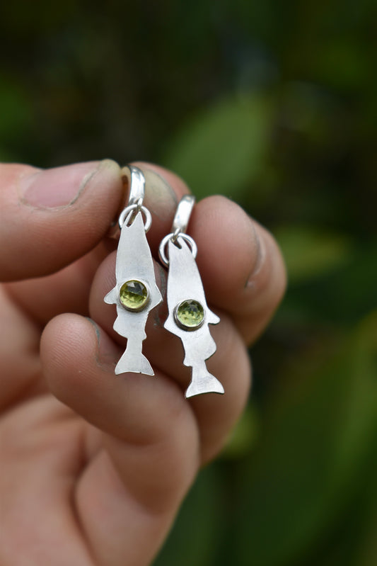 Salmon Silhouette Earrings with Arizona Peridot
