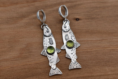 Made to Order Salmon Peridot Huggie Earrings