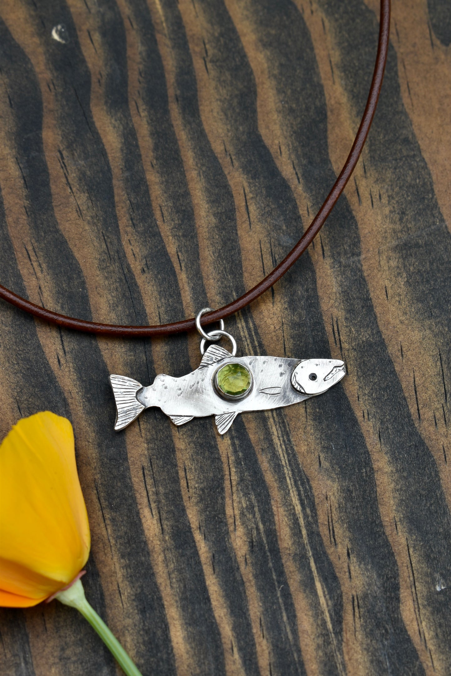 Salmon Pendant with Peridot