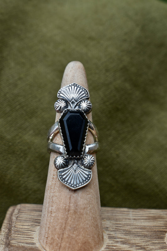 Art Deco Black Onyx Coffin Ring Size 6