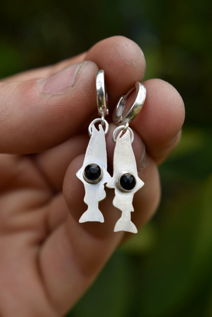 Salmon Silhouette Earrings with Black Onyx