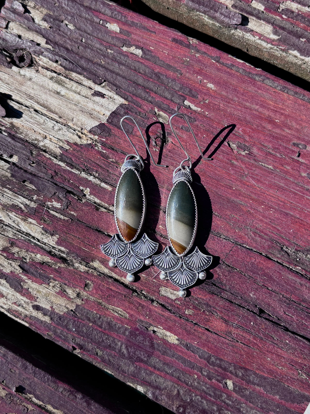 Polychrome Jasper Stamped Earrings