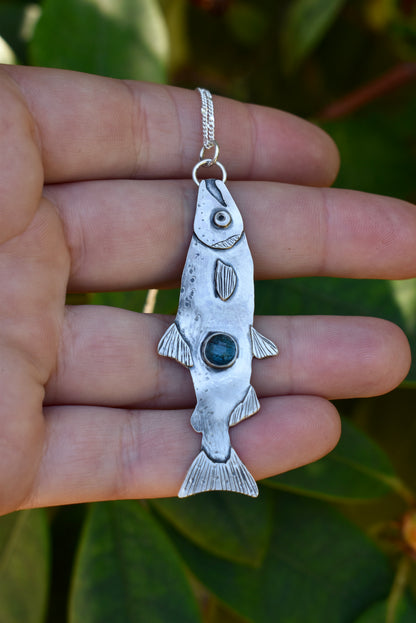 Salmon Pendant with Teal Moss Kyanite