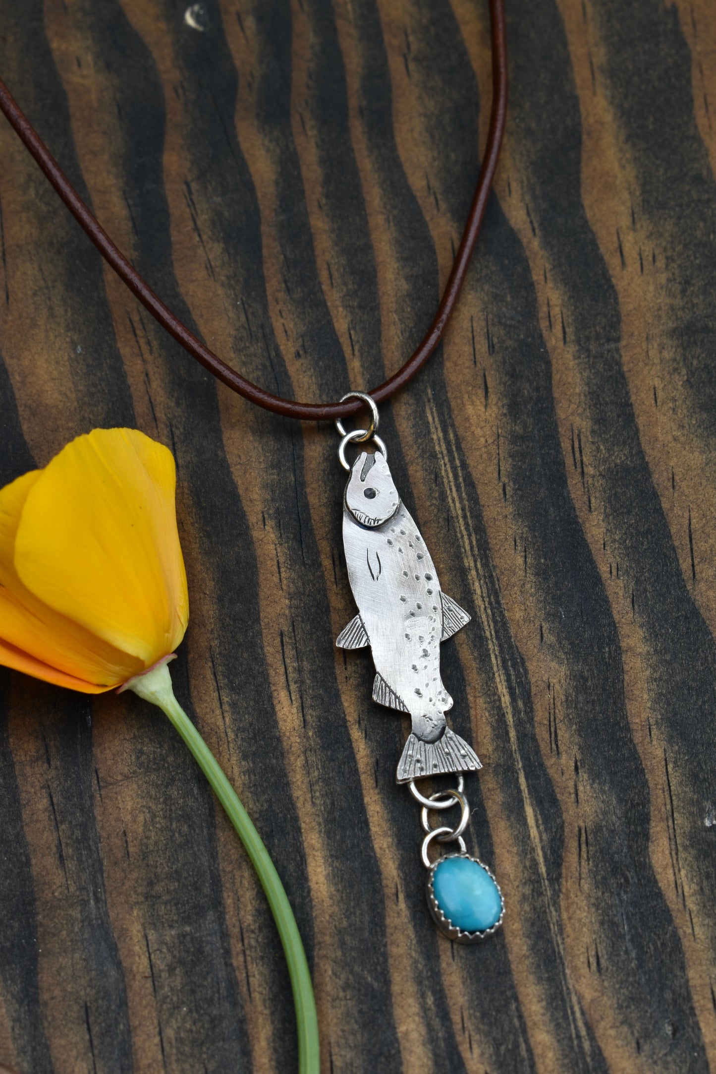 Salmon Pendant with Turquoise