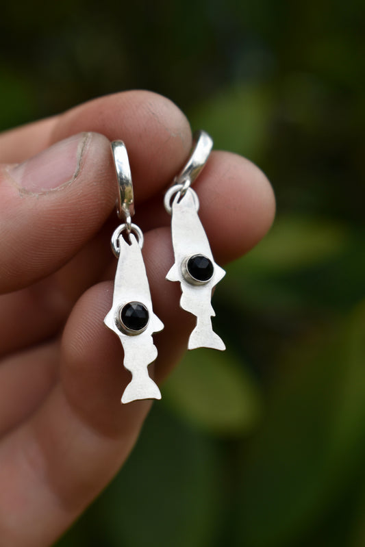 Salmon Silhouette Earrings with Black Onyx