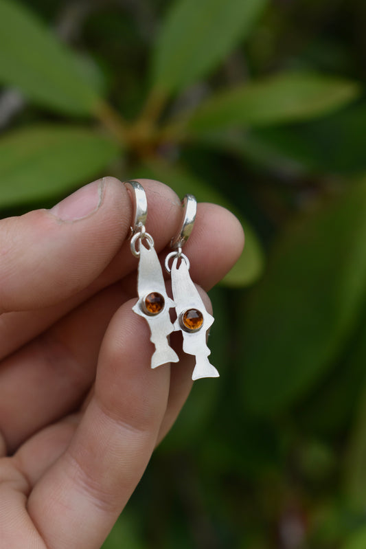 Salmon Silhouette Earrings with Citrine