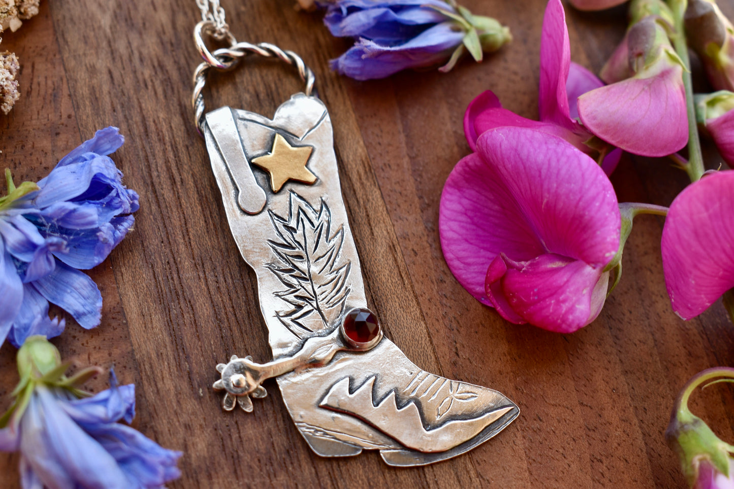 Cowboy Boot Pendant with Garnet