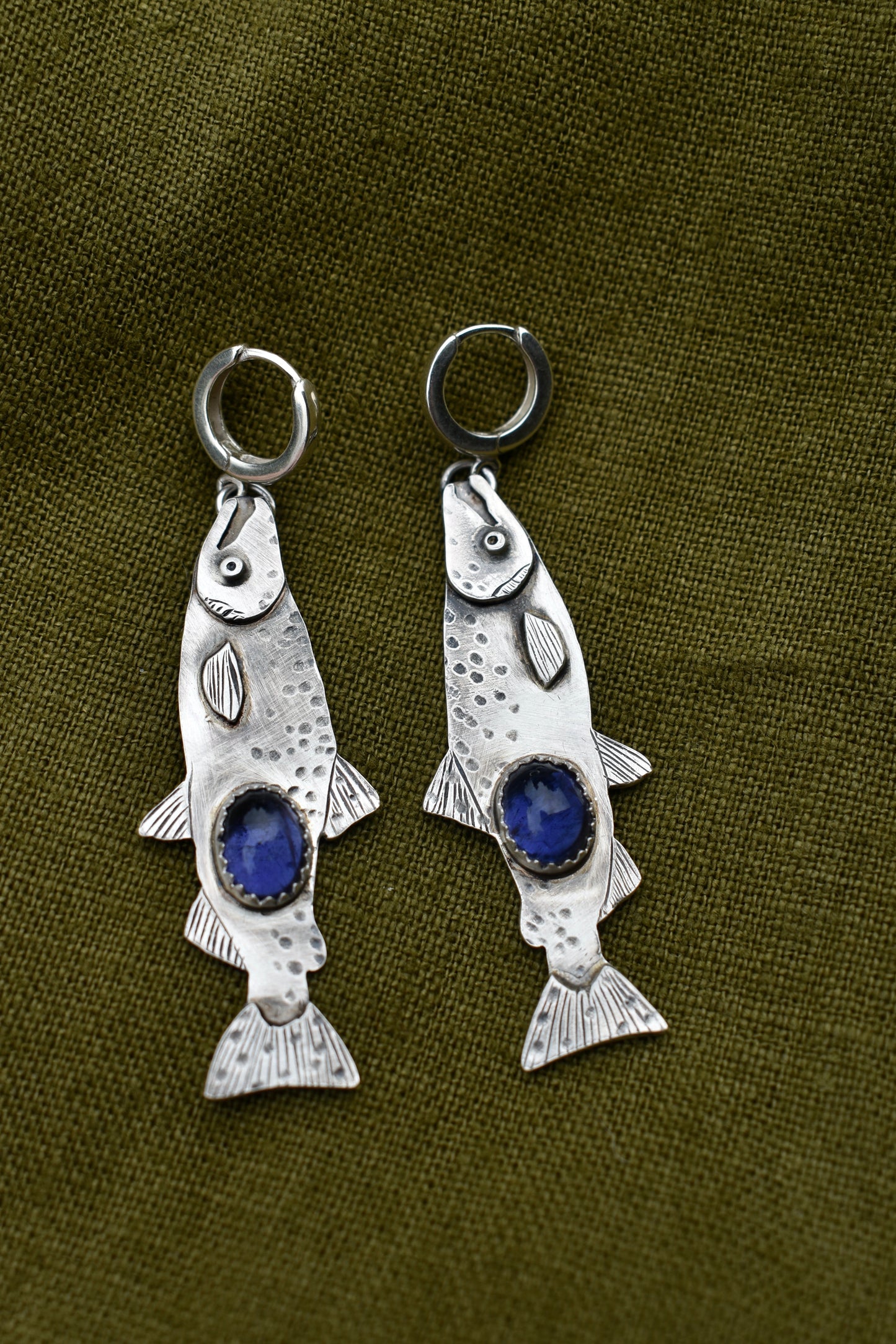 Salmon Earrings with Iolite