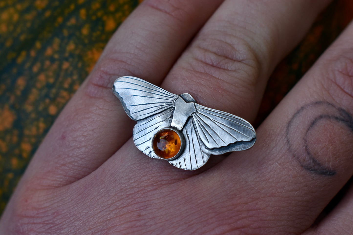 Made to Order Moth Ring with Baltic Amber