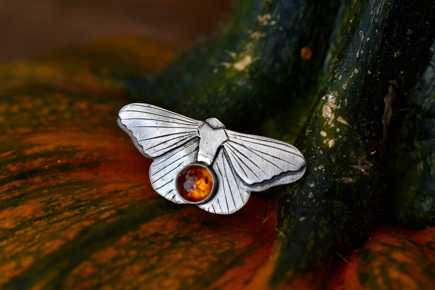 Made to Order Moth Ring with Baltic Amber